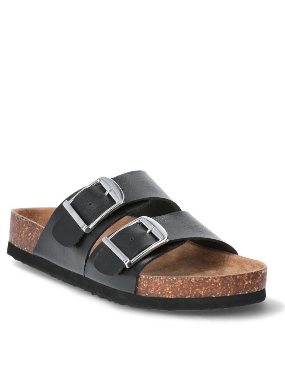 NWOT Time and Tru Black Double Buckle Cork-Style Slide Sandals SIZE 10 WOMEN'S